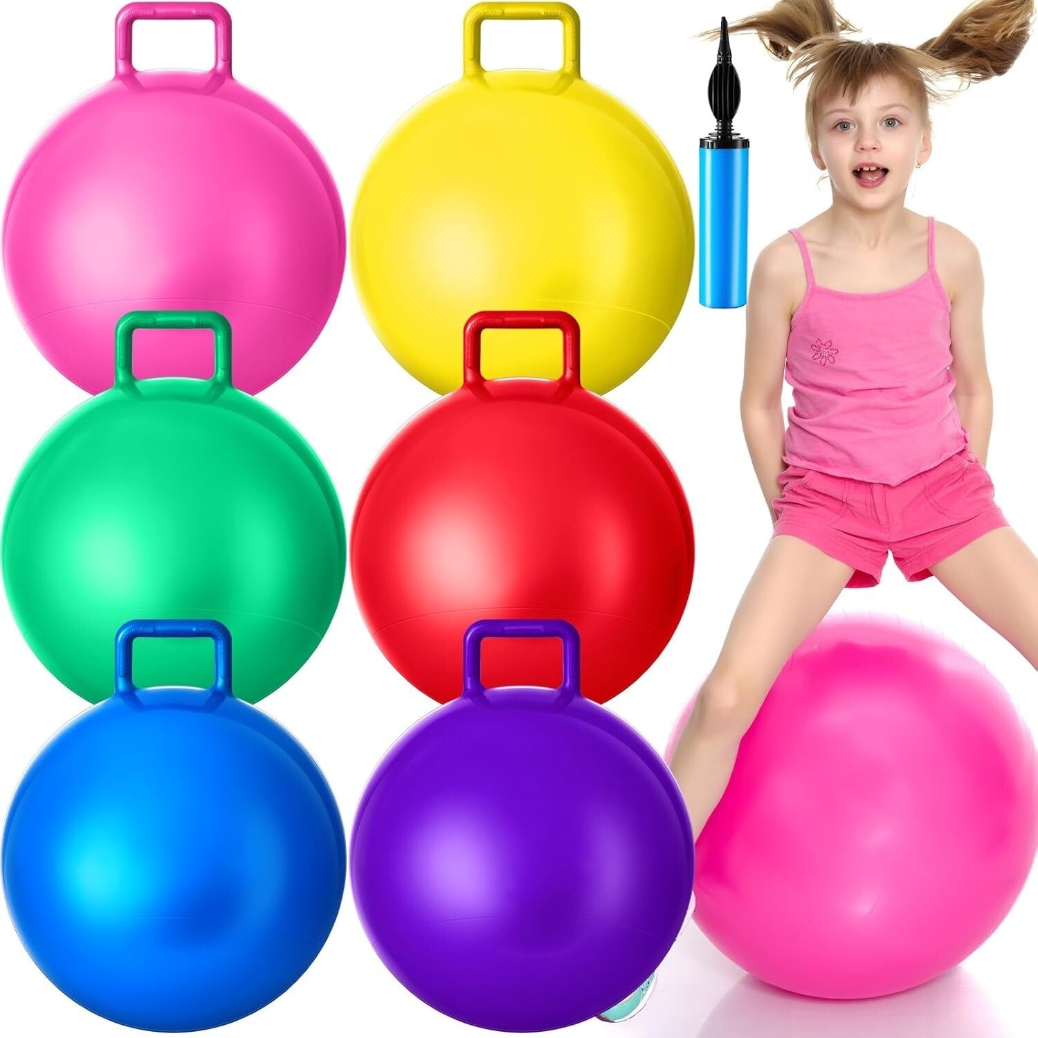 6-Pack 20-Inch Inflatable Hopper Balls with Pump - Fun Family Outdoor Games