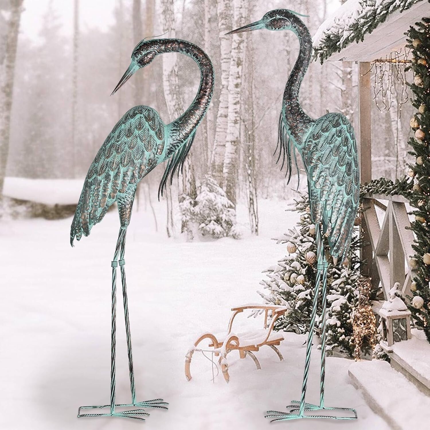 Charming Large Metal Crane Statues for Lawn and Pond – Waterproof Design
