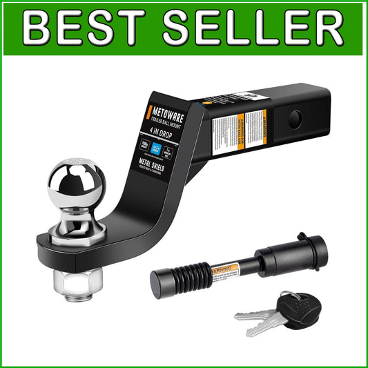 Easy-Install 4-Inch Drop Hitch with Attached 2-Inch Ball & Lock - Black Finish