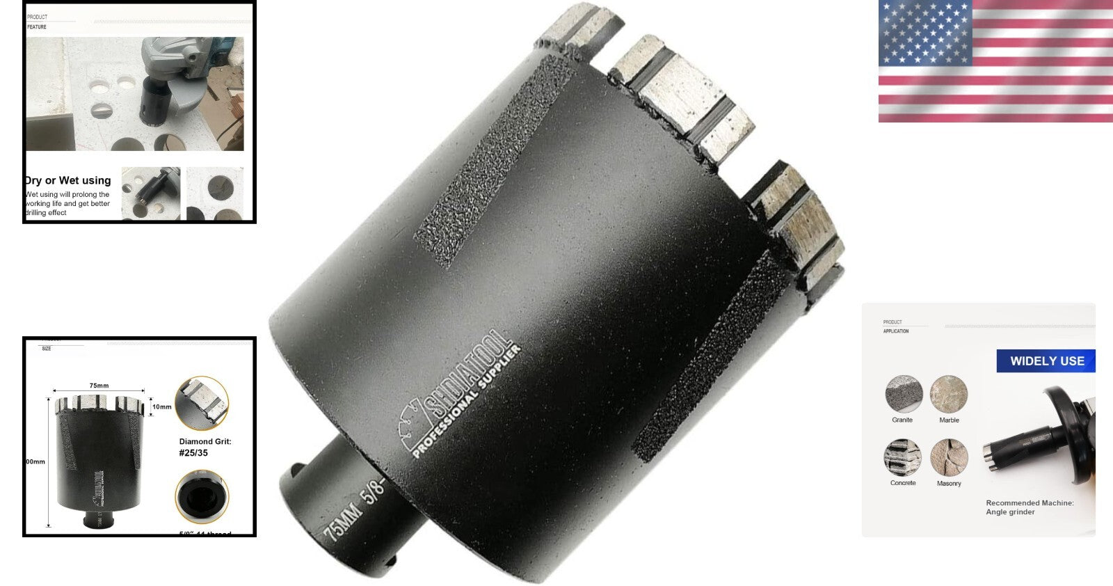 Laser Welded 75mm Diamond Core Drill Bit for Wet/Dry Drilling on Hard Surfaces