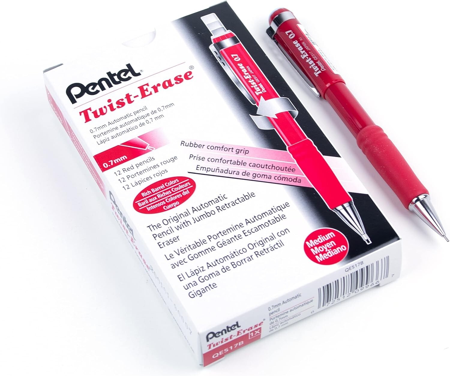 Comfortable 0.7mm Twist-Up Eraser Mechanical Pencil - Pack of 12 Red Barrels
