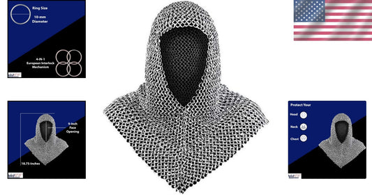 Durable 4-Pound Chainmail Coif Armor - Medieval Neck Protection in 18.75 Inches