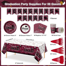 Load image into Gallery viewer, Elegant Maroon Graduation Dinnerware Set for Up to 50 Guests - Class of 2025
