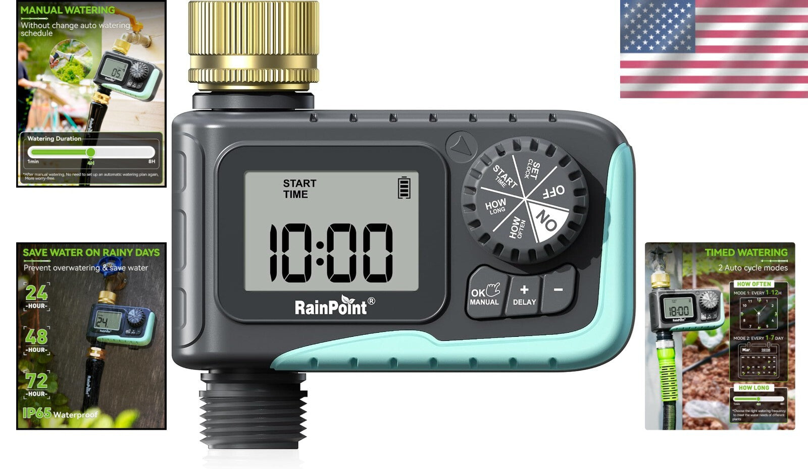 Effortless Gardening: Programmable Brass Sprinkler Timer with Rain Delay Feature