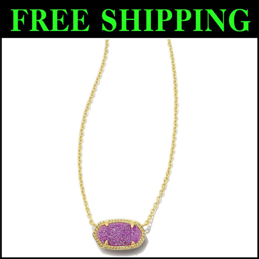 Elisa 14k Gold-Plated Pendant Necklace for Women - Dainty Mulberry Drusy Charm