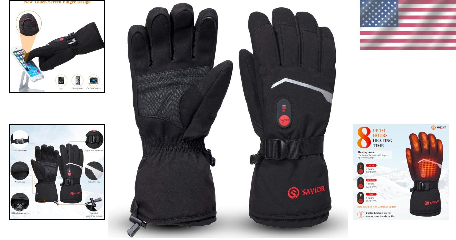 Rechargeable Heated Gloves - Touch Screen & Reflective Safety for Winter Sports