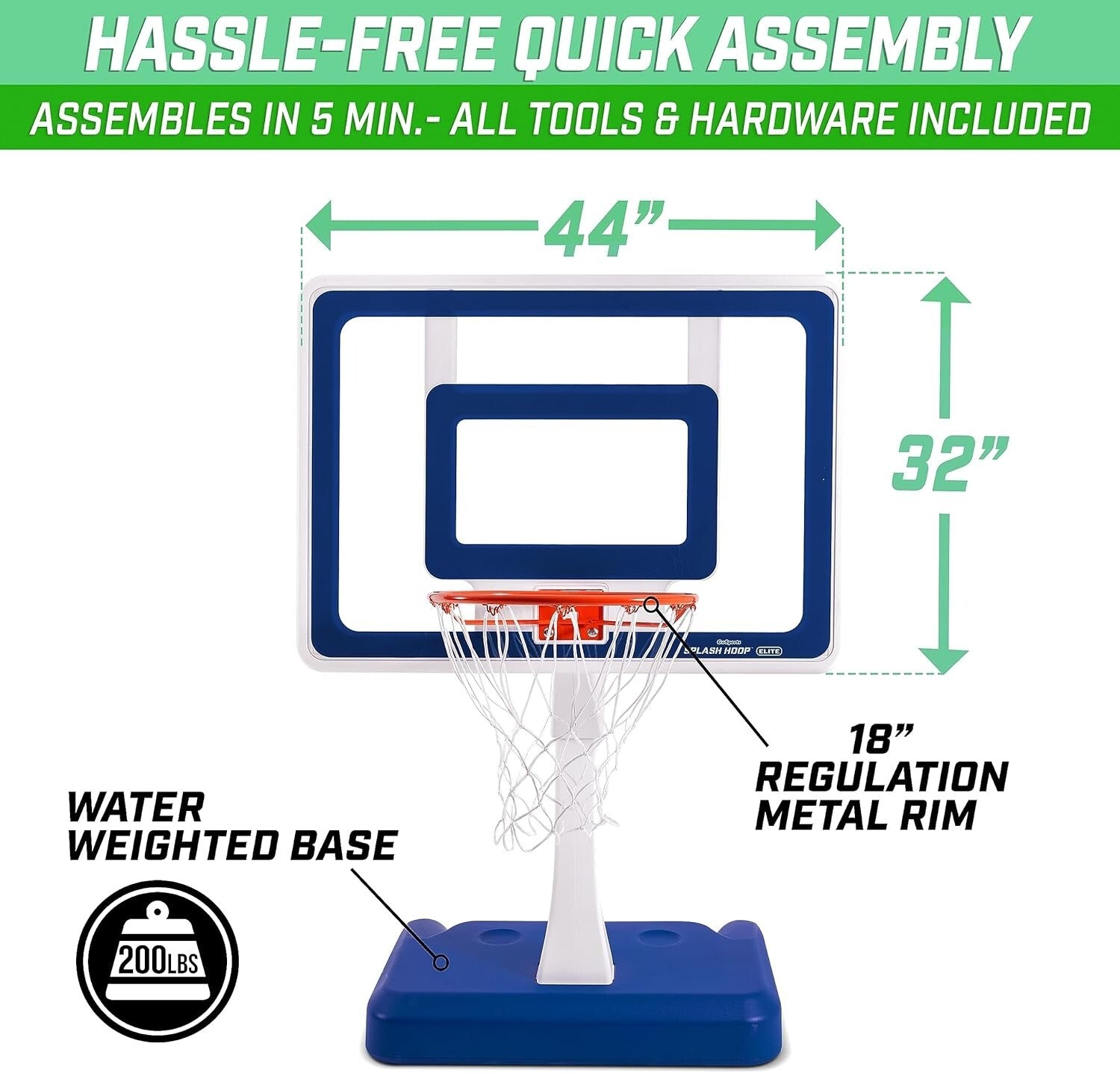Pro-Style Splash Hoop Elite: Adjustable Height Pool Basketball with Easy Setup