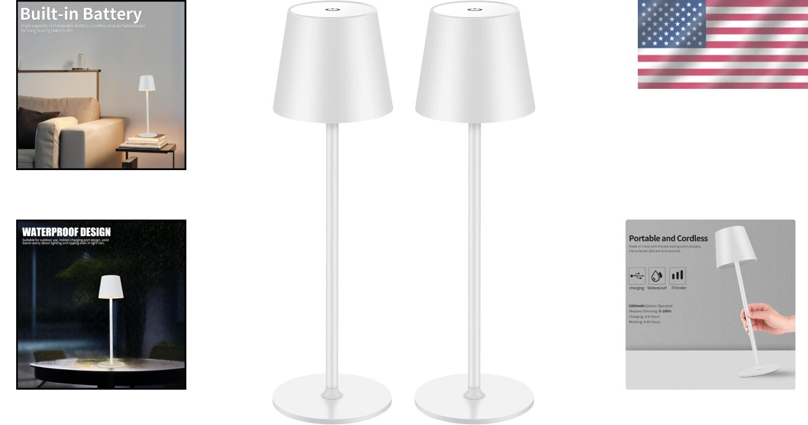2-Pack Dimmable LED Touch Lamps - Stylish Portable Night Light for Dinner & More