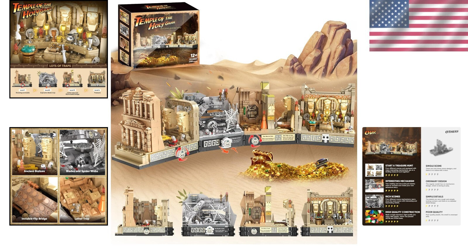 Adult & Kid-Friendly 5-in-1 Temple Building Set - Exciting 2388-Piece Adventure