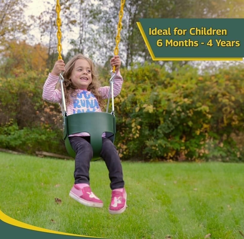 Durable Green Full Bucket Swing for Toddlers - Rust-Resistant, Fully Assembled