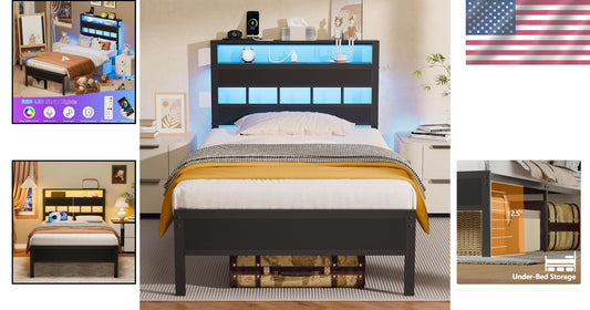 Durable Twin Bed Frame with USB Charging Station & Under-Bed Storage Solutions