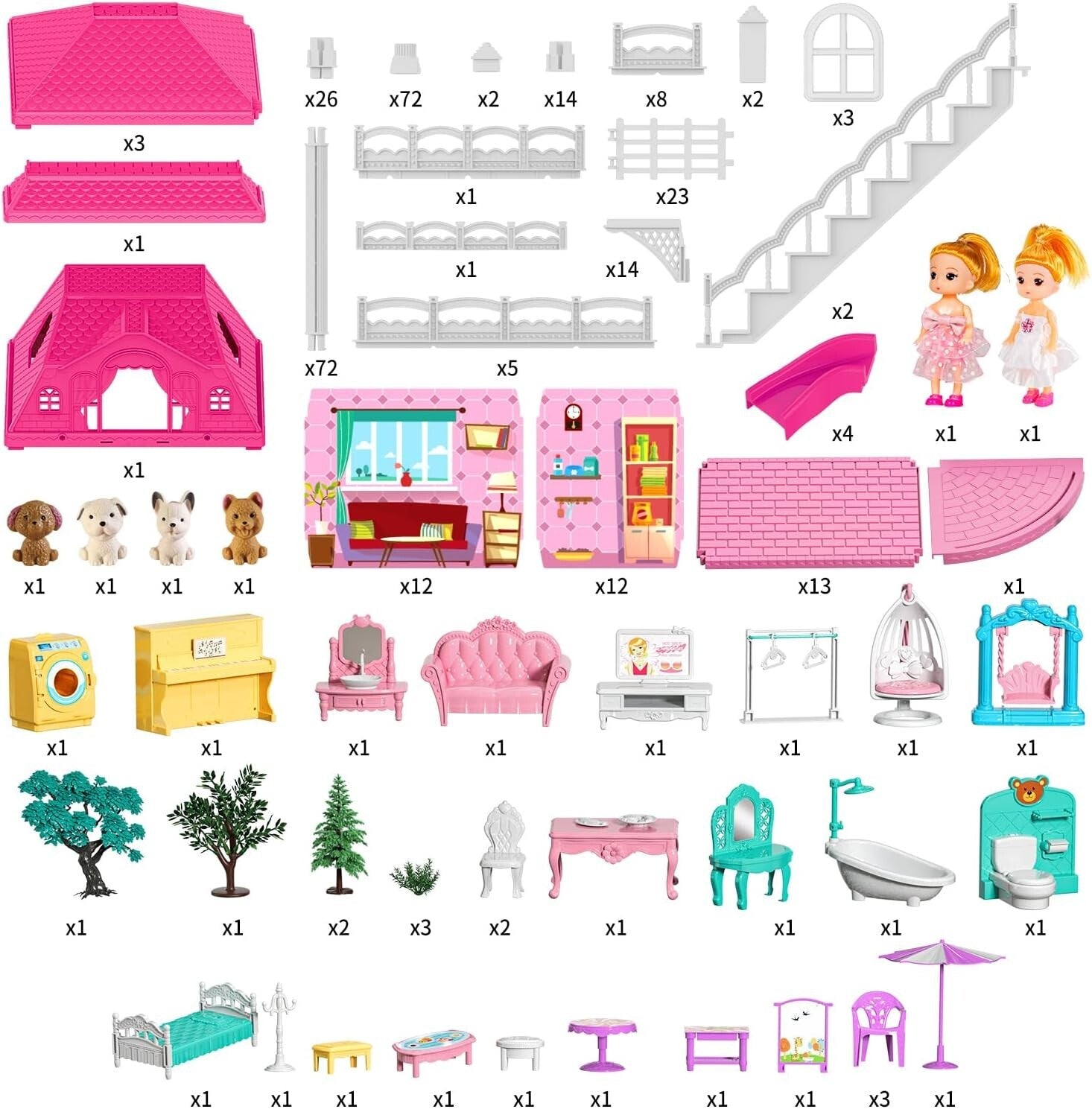 Fully Furnished 12-Room Playhouse with Dolls - Perfect Gift for Girls Ages 3-8