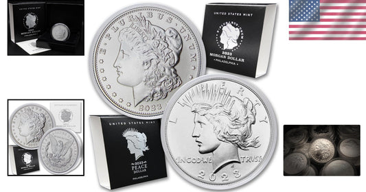 Authentic 2023 Morgan & Peace Dollar Coin Set - Original Mint Packaging Included