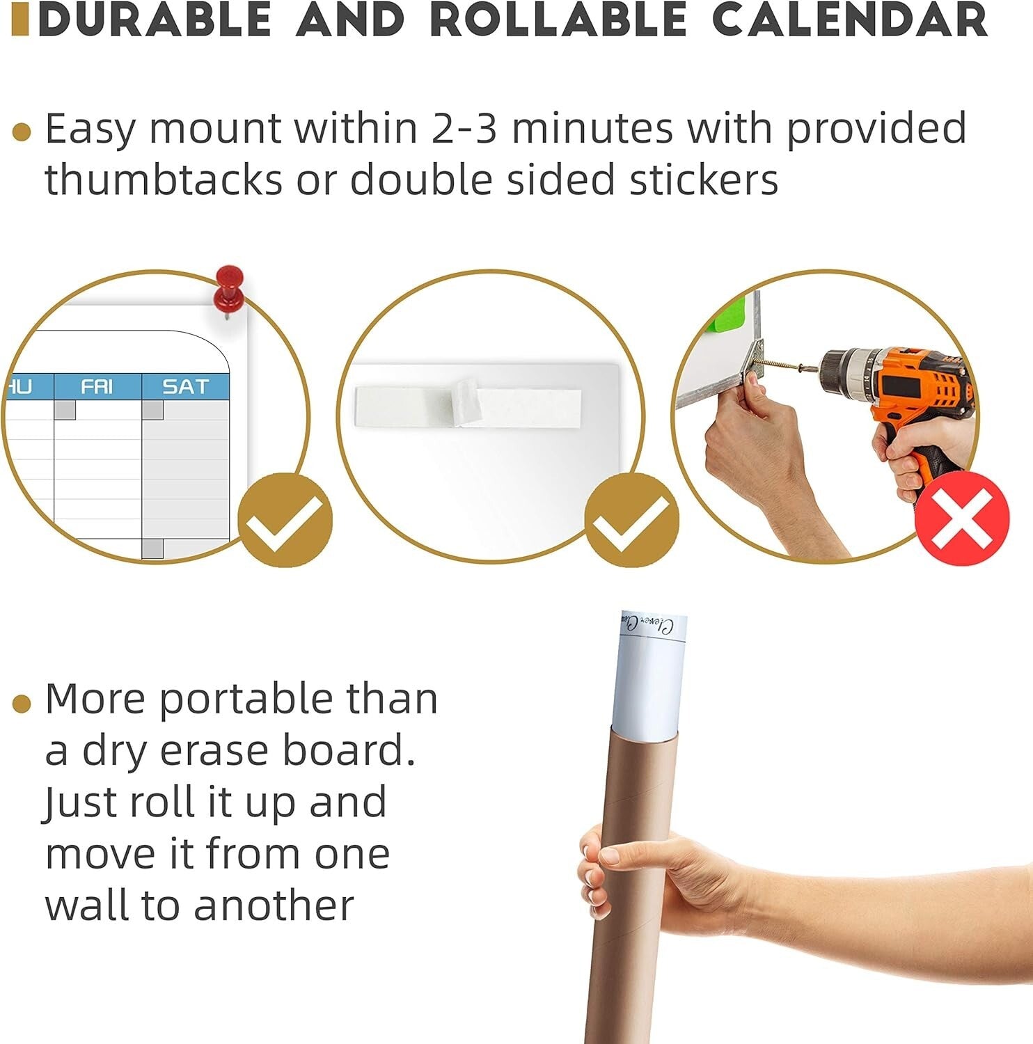 Extra Large 36"x72" Dry Erase Wall Calendar - 3-Month Organizer for Home/Office