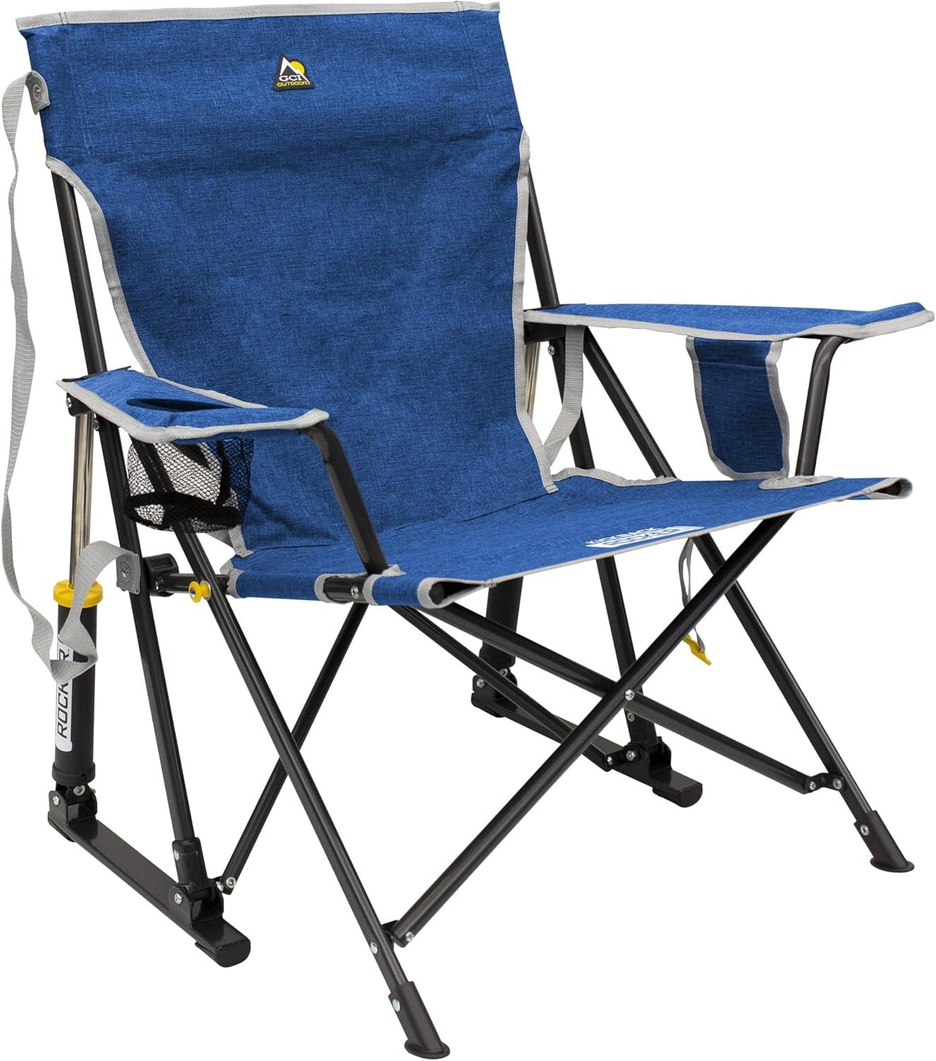 Durable Kickback Rocker Chair with Drink Holder - Perfect for Camping Adventures