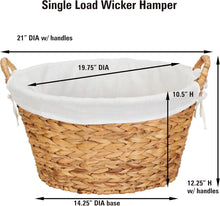 Load image into Gallery viewer, Elegant Large Round Wicker Laundry Basket with Liner, Natural Water Hyacinth