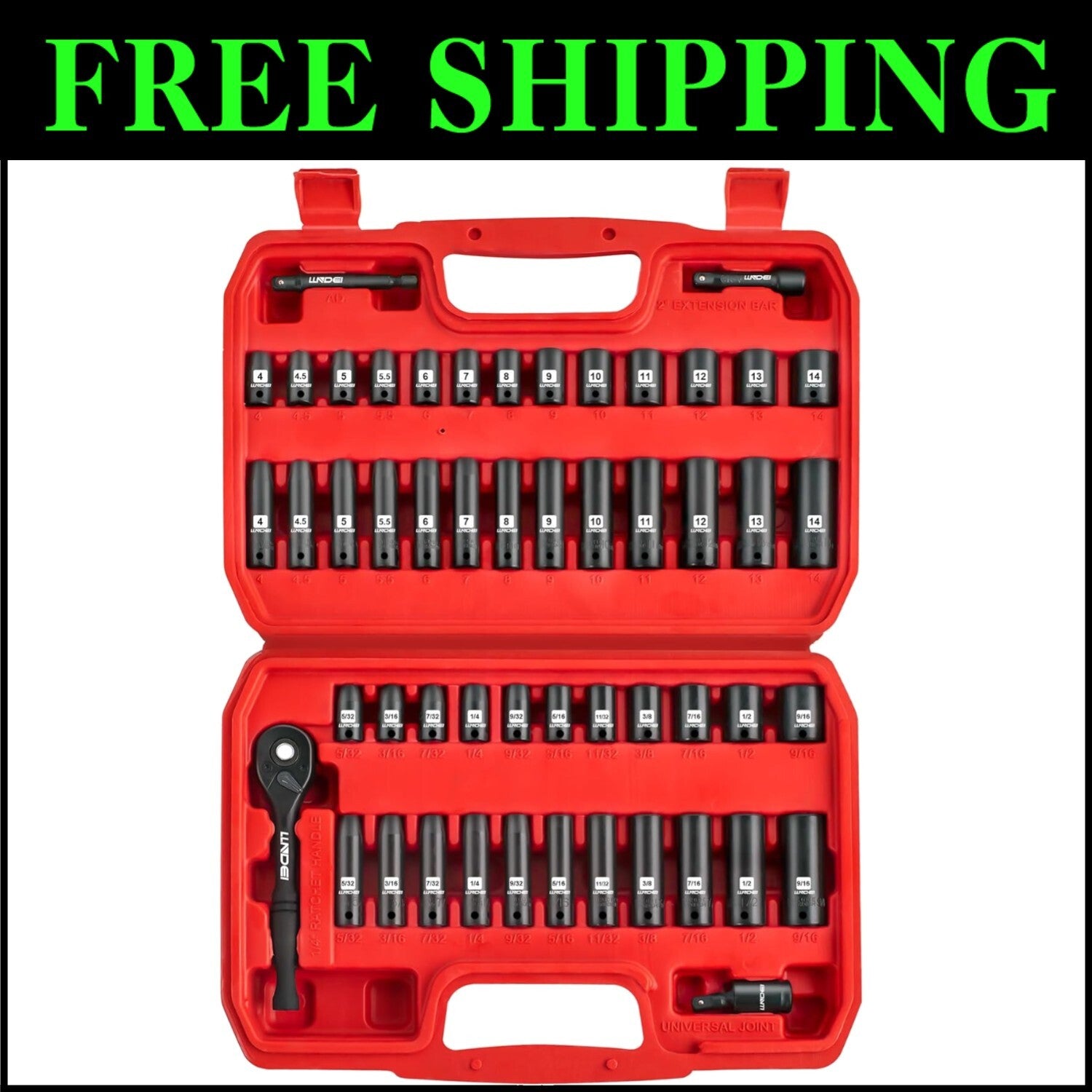 Durable 72-Tooth Ratchet and 52 PCS Impact Socket Set - Organized Storage Kit