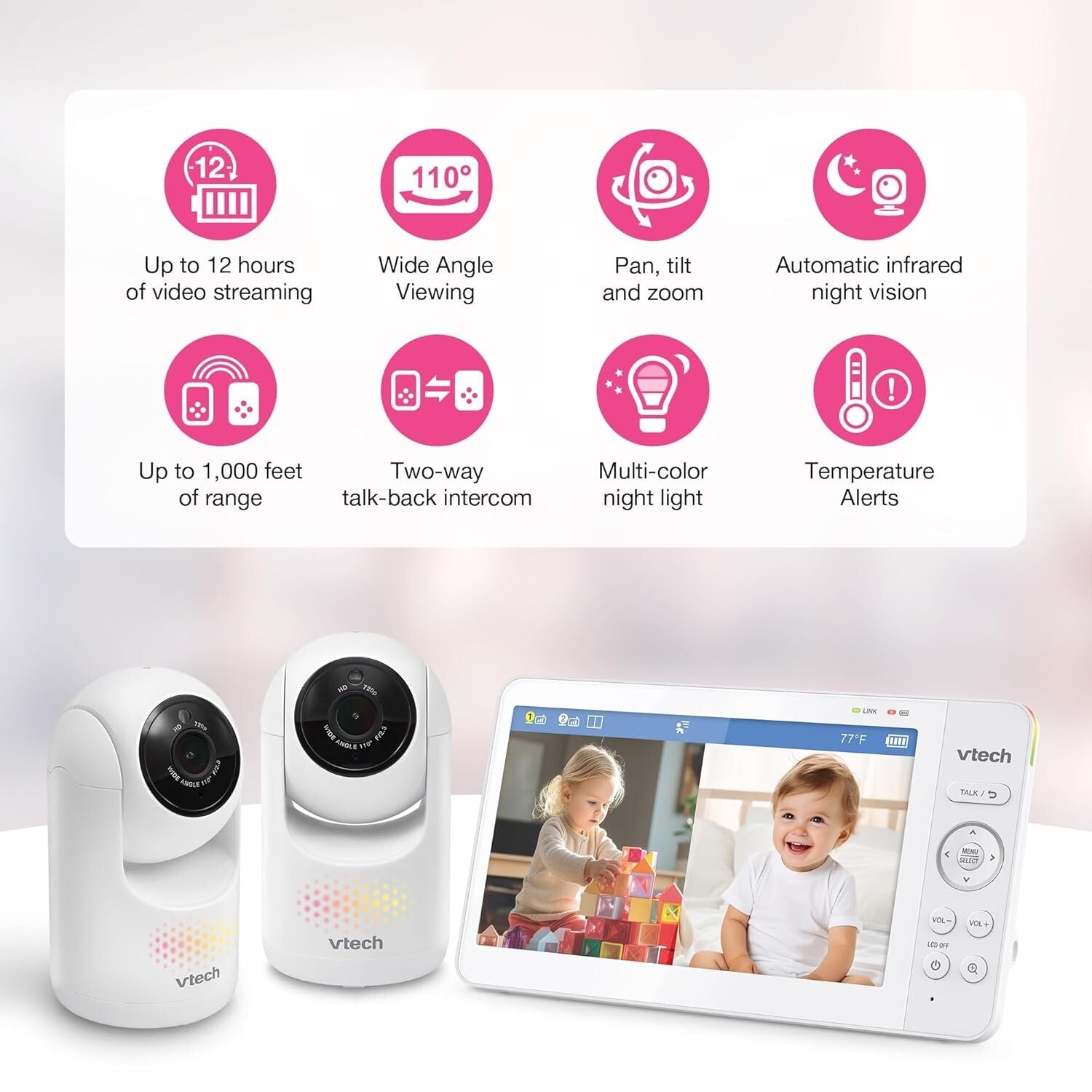 7" Digital Video Baby Monitor with Two Cameras & Pan Tilt Zoom - HQ Quality