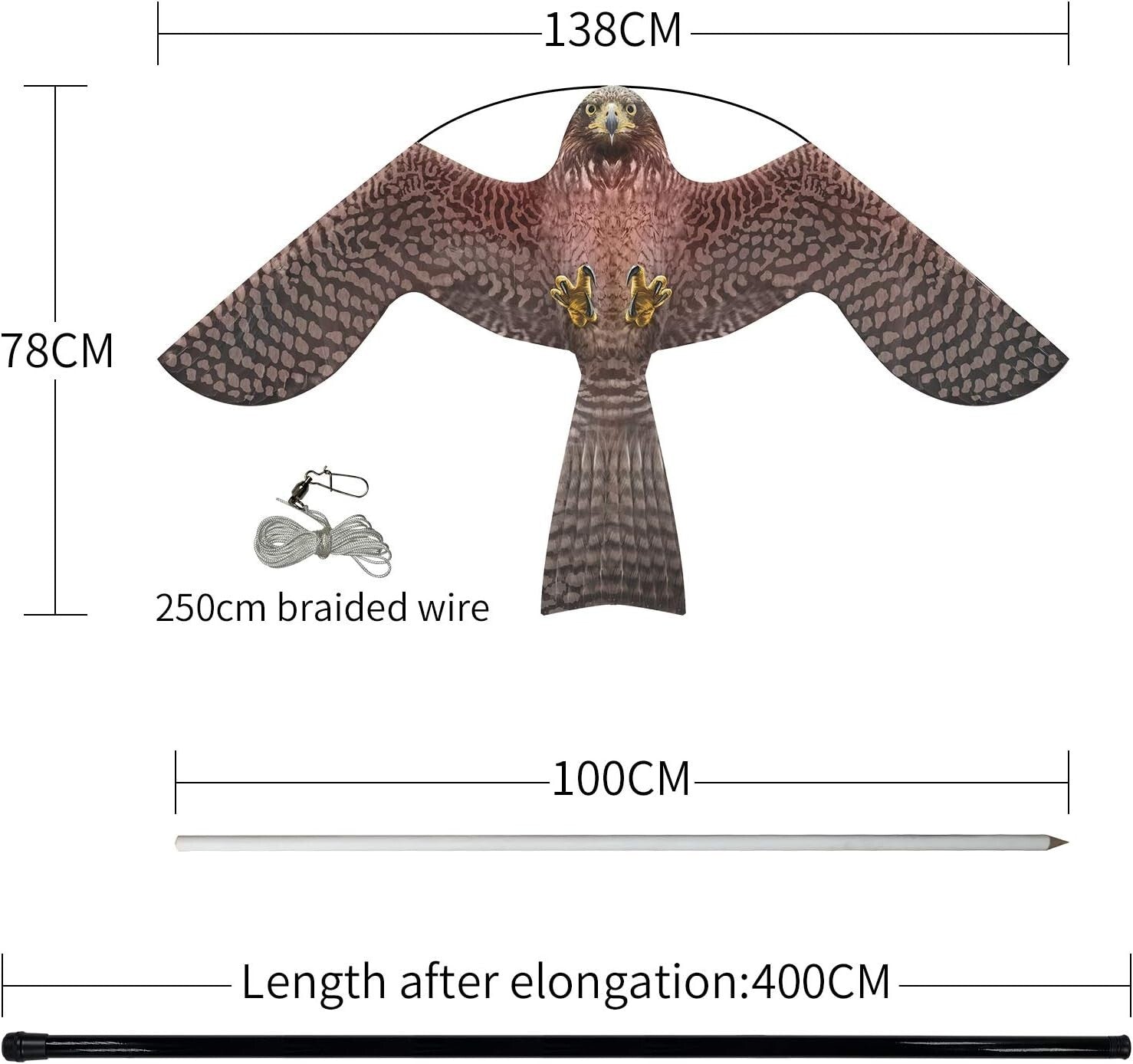 Red Bird Scarer Kite with Adjustable 4m Pole - Effective Crop Protection