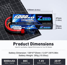 Load image into Gallery viewer, High Performance 2S Lipo Battery 6000mAh/80C for RC Helicopters and Boats