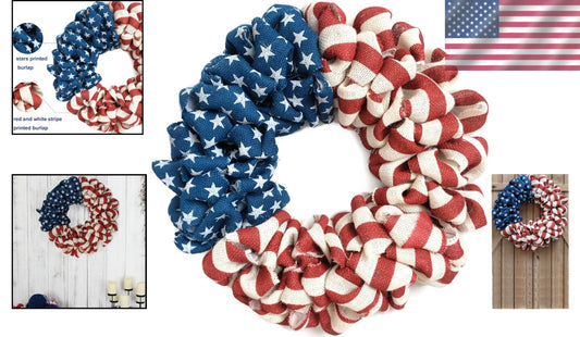 20-Inch Patriotic Burlap Wreath – Handcrafted 4th of July & Memorial Day Decor