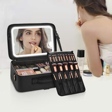Load image into Gallery viewer, LED Makeup Bag with Adjustable Compartments &amp; Brush Holder - Travel Organizer