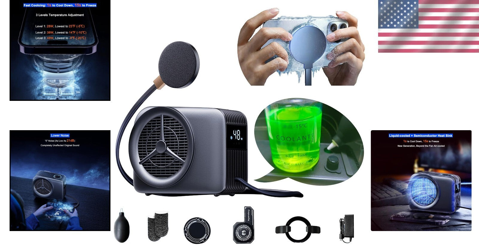 Ultra-Fast 48W Phone Cooler for Gaming & Streaming - Magnetic Liquid Cooling