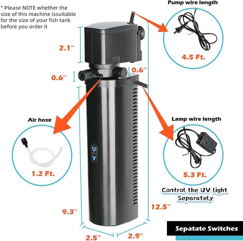 Separate Control U-V Fish Tank Filter - Clean Water & Fresh Smells Guaranteed
