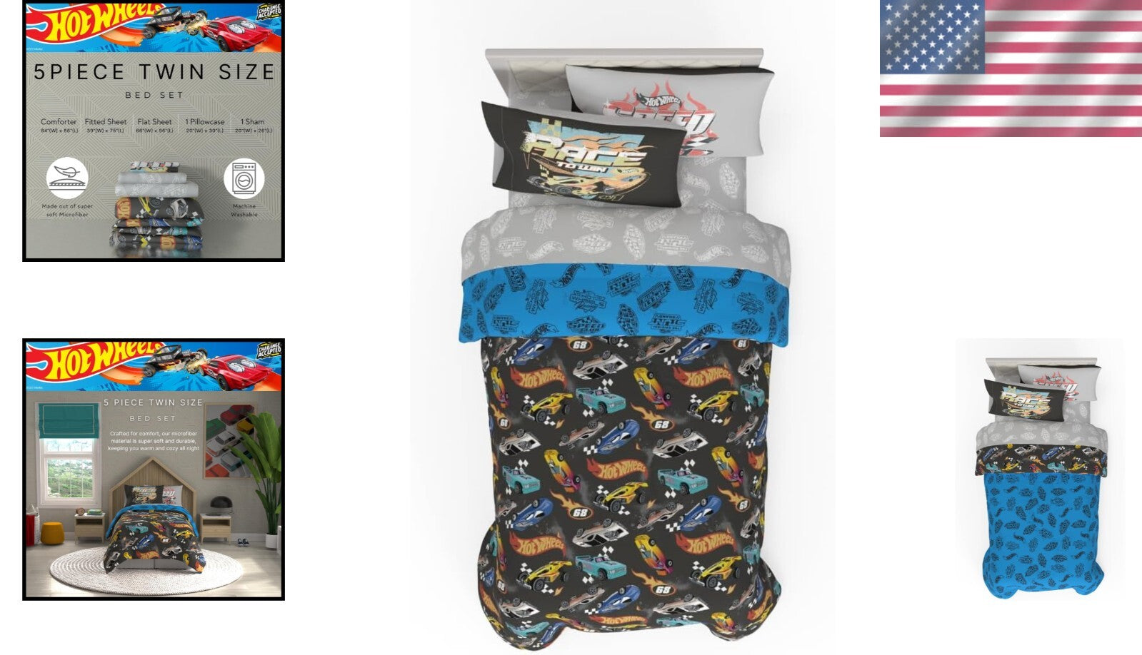 Hot Wheels Kids 5 Piece Twin Comforter & Sheet Set - Super Soft Microfiber