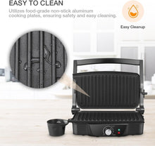Load image into Gallery viewer, PFOA &amp; BPA Free Panini Press - 2 Slice Non-Stick Electric Grill with Oil Cups
