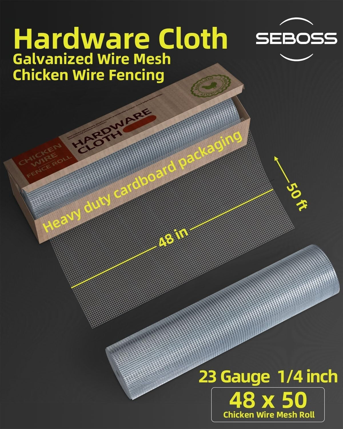 Eco-Friendly 1/4 Inch Galvanized Wire Mesh Roll - 48" x 50' with Gloves Included