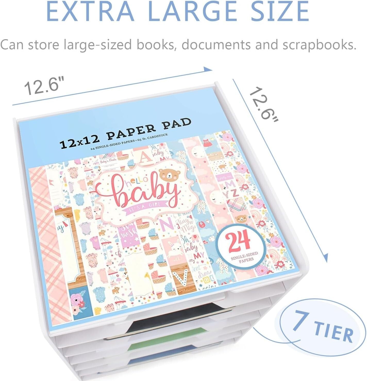 Durable 7-Tier Paper Organizer for 12x12 Scrapbook Supplies - Easy Assembly