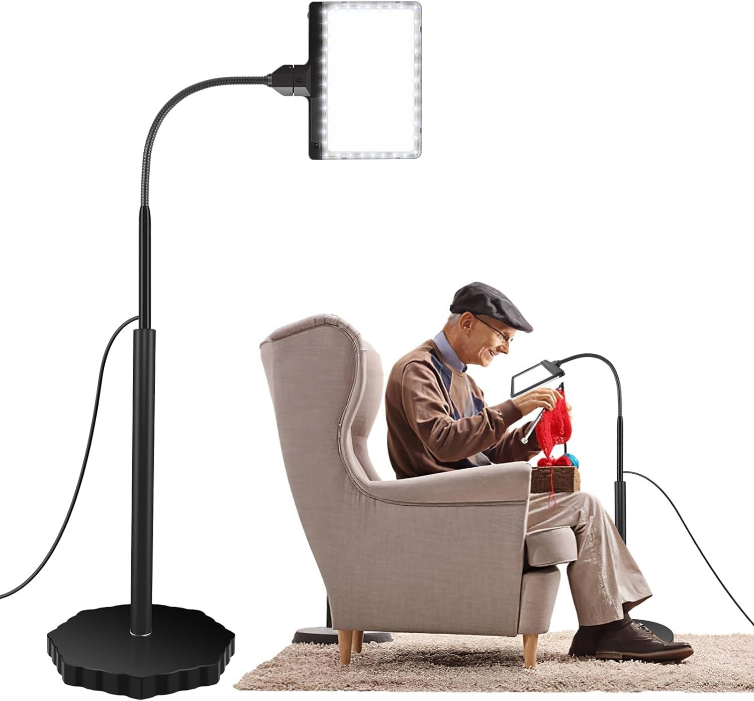 5X LED Floor Magnifier with Dimmable Light & Adjustable Stand, Ideal for Crafts