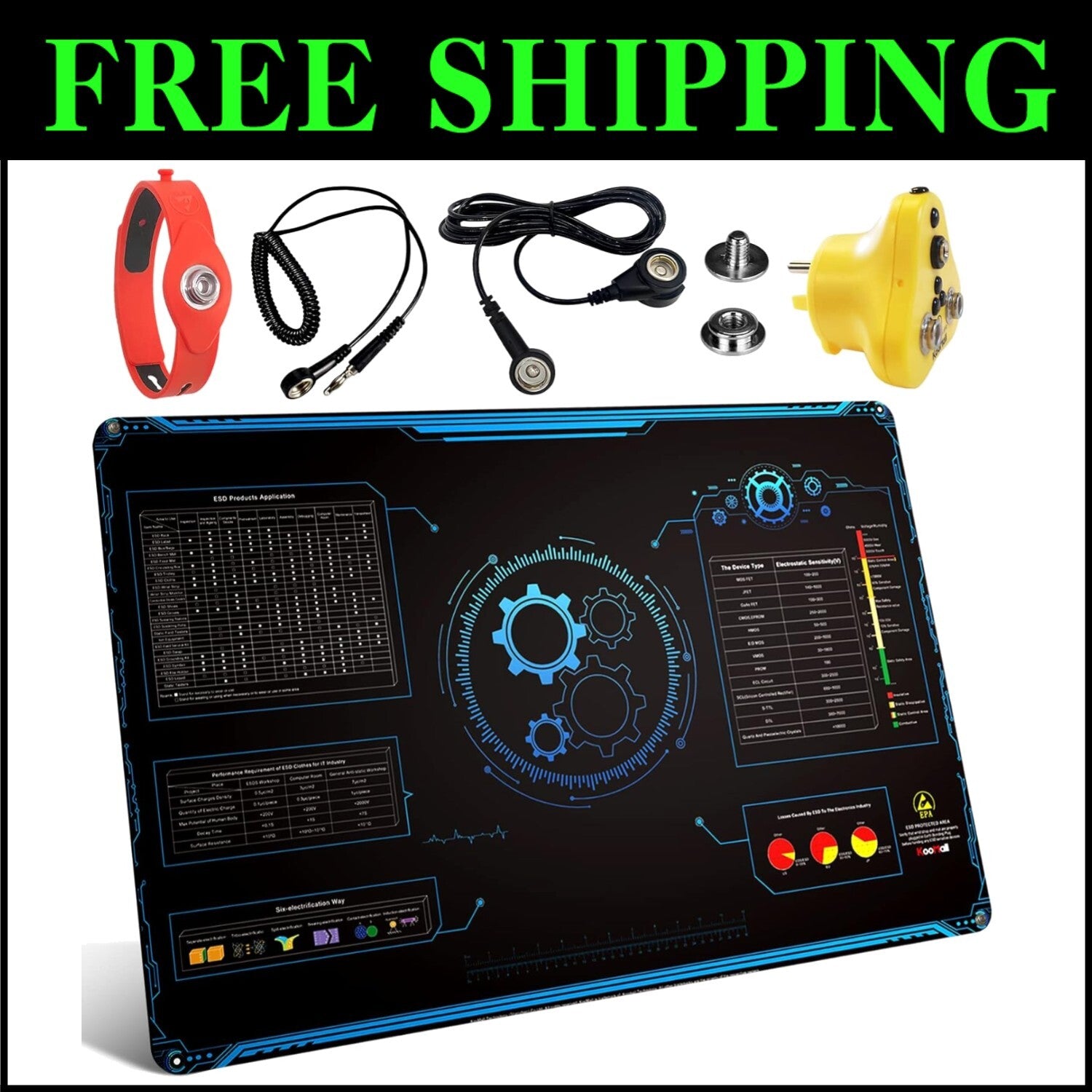 Versatile 24x16 ESD Rubber Mat with Anti-Slip Texture & Grounding Kit