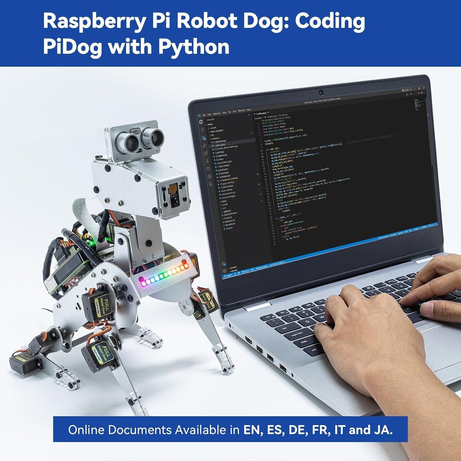 Raspberry Pi AI Robot Dog Kit - 12 Servos, App Control, and Video Recognition