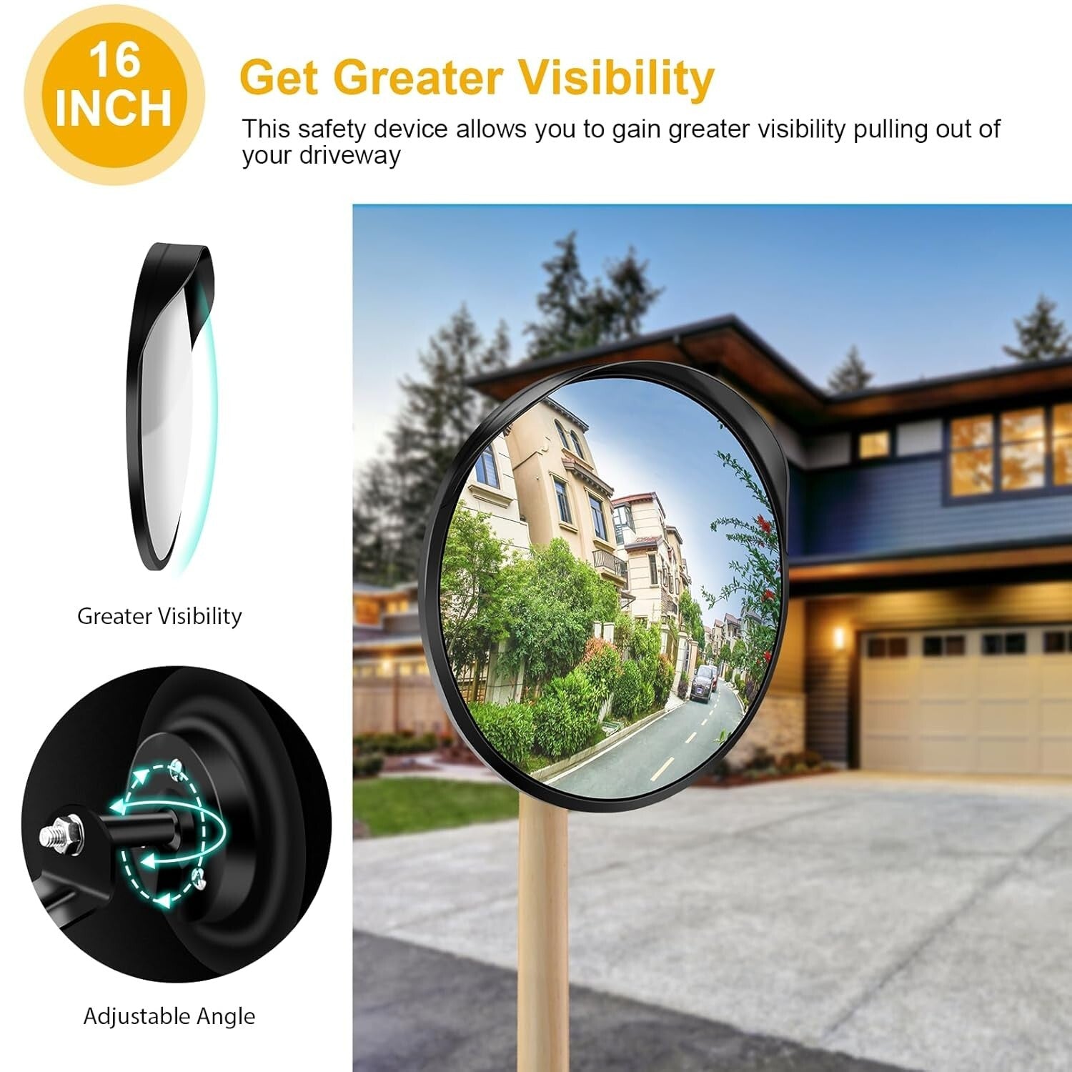 16-Inch Security Mirror: Parabolic Driveway Visibility with Easy Installation