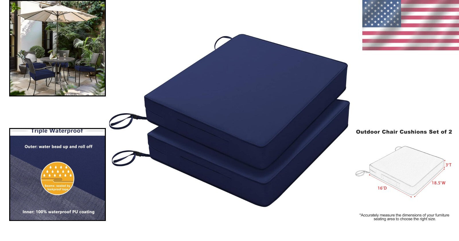 Soft Outdoor Cushions 18.5x16 with Adjustable Straps - Luxurious Patio Comfort