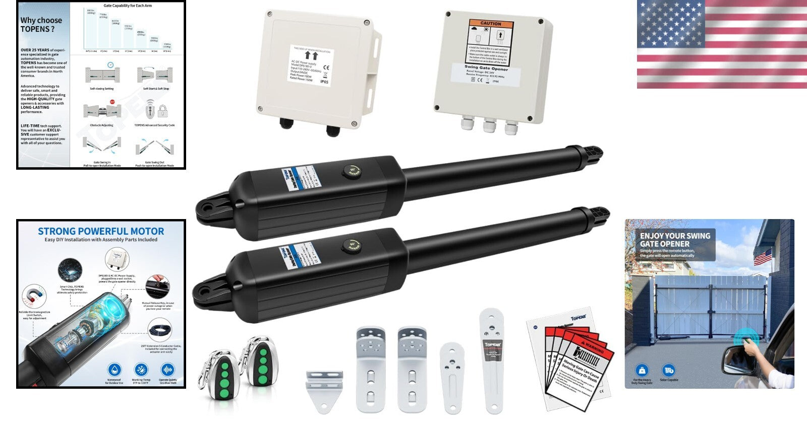 Remote-Controlled Heavy-Duty Gate Opener for Dual Swing Gates – 880lbs Capacity