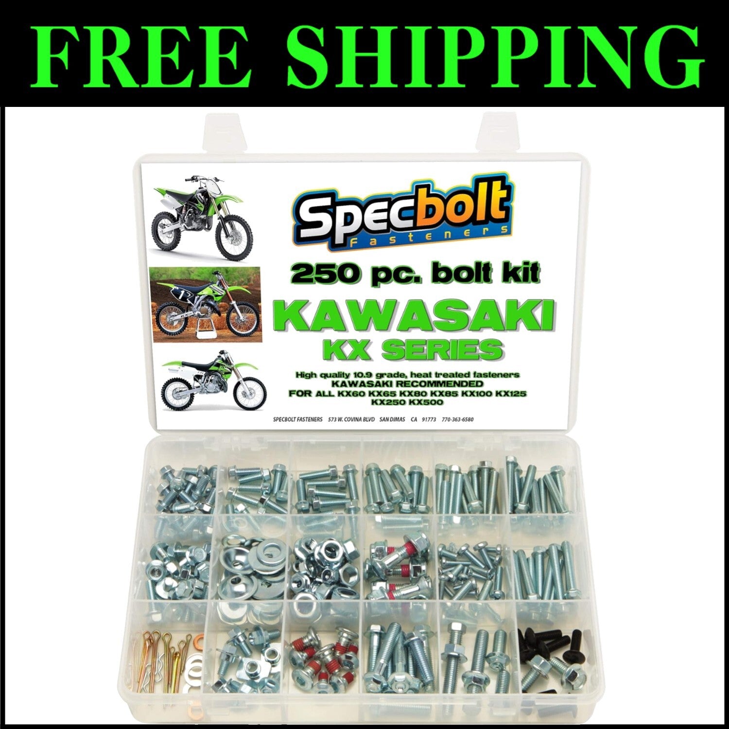 Kawasaki KX Two Stroke Maintenance Bolt Kit with 18 Compartment Organizer