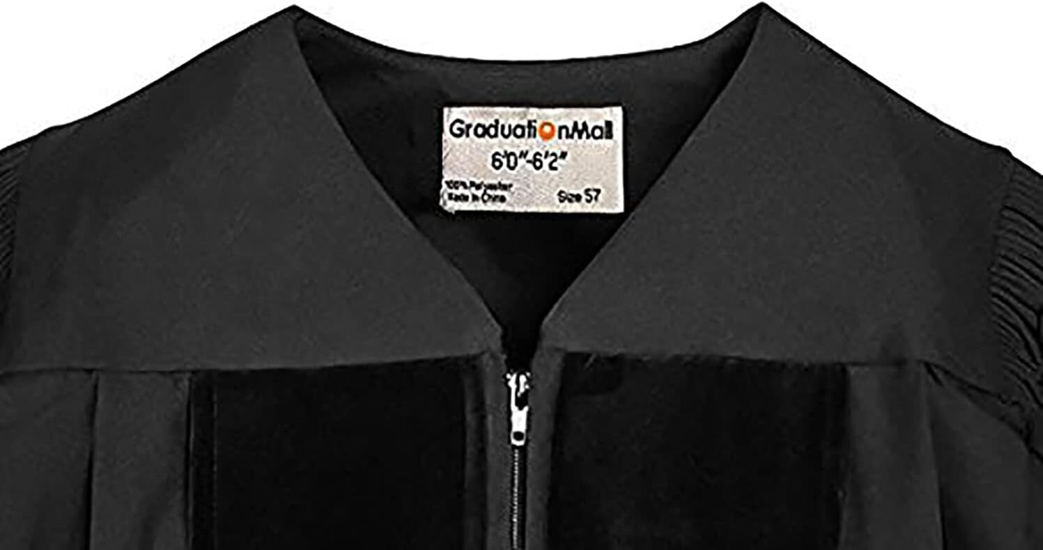 Classic Womens Graduation Gown with Reinforced Shoulders - 6 Size Variations