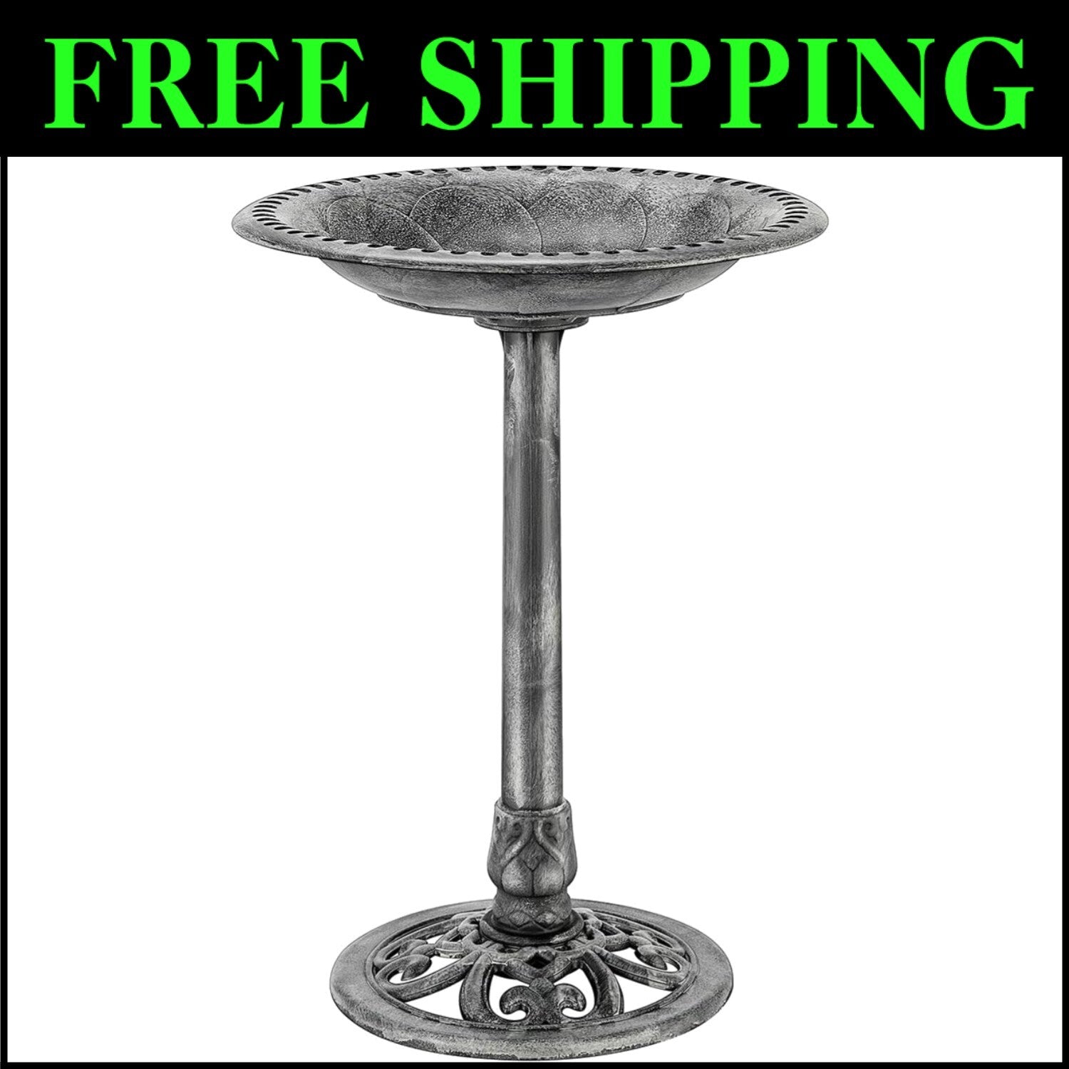 Durable 20-Inch Diameter Garden Bird Bath with Elegant Antique Design - Gray