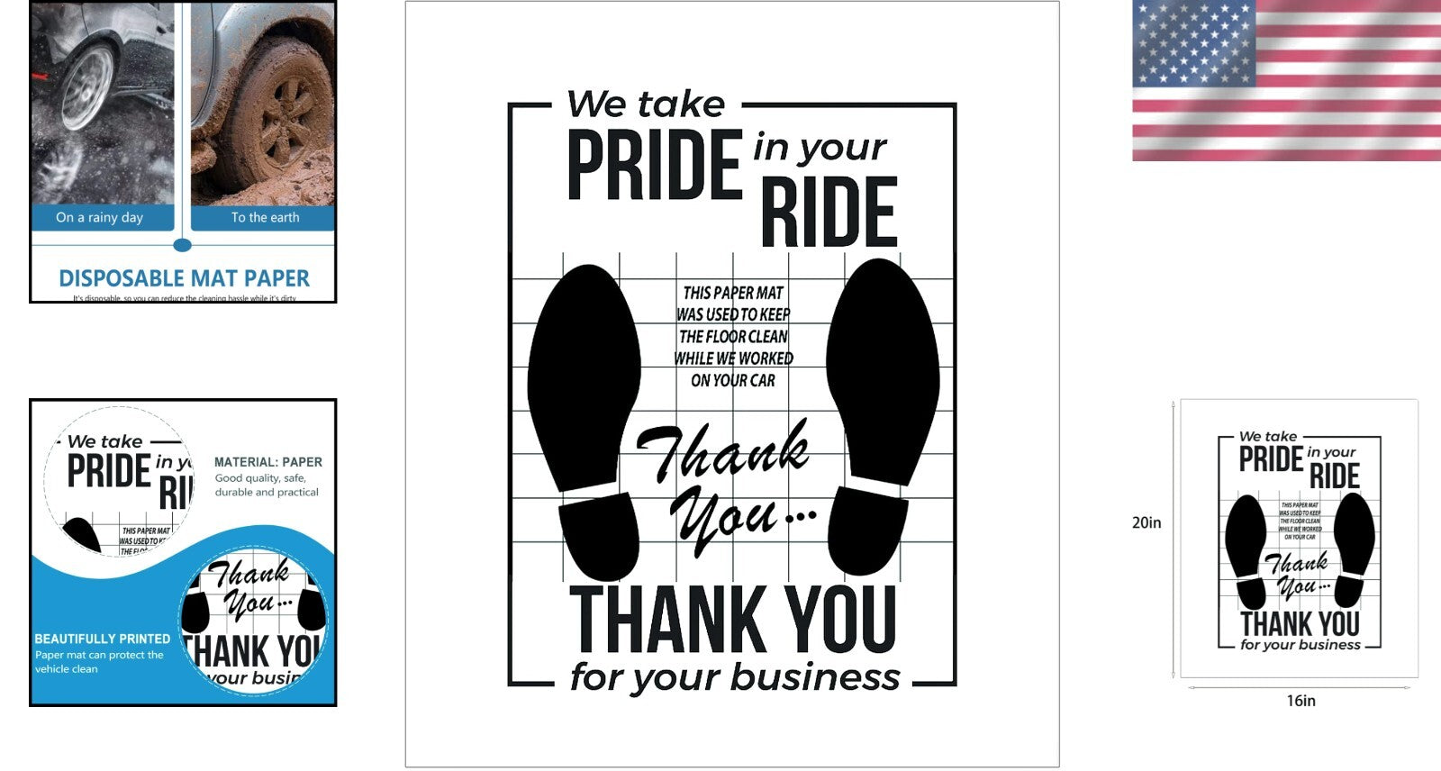 Water-Resistant Kraft Paper Disposable Floor Mats - 16x20 for Easy Vehicle Care