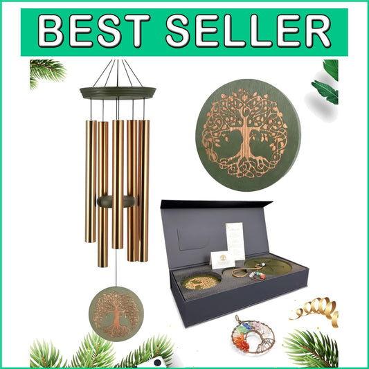 Durable Gold & Green Wind Chimes - Hand-Tuned Outdoor Decor for Memorial Gifts