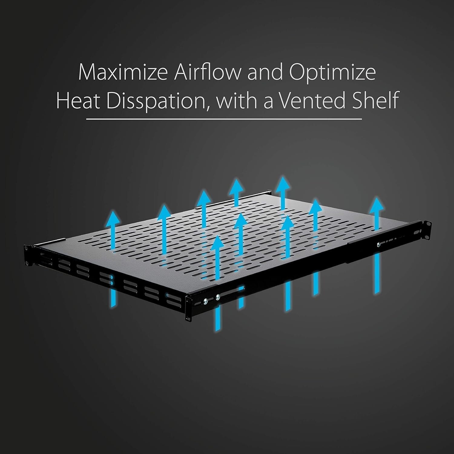 1U Vented Black Rack Shelf - Supports AV & Networking Equipment - 27.56in Depth