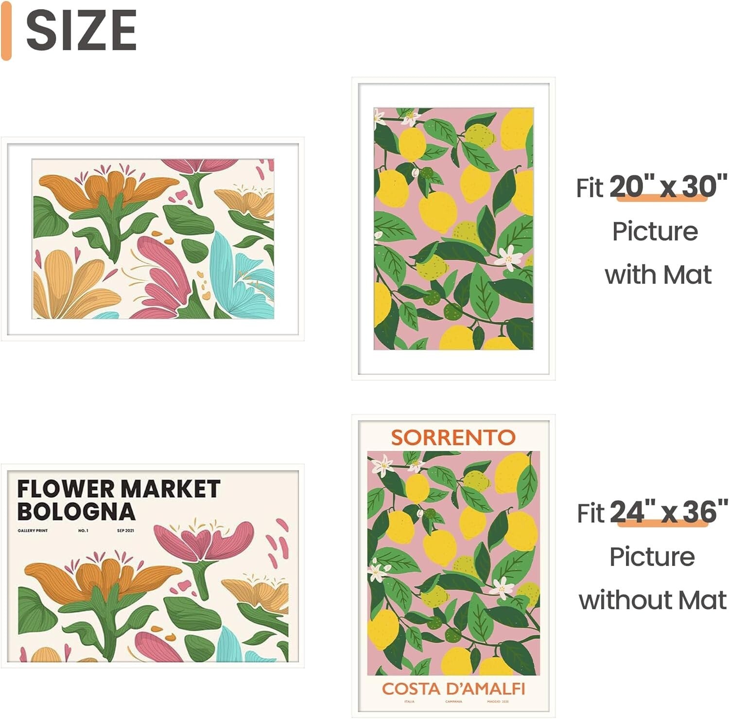 Classic Wall-Mount 24x36 Picture Frame - Durable with Mat for 20x30 Photos