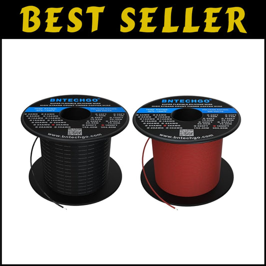 26 AWG Silicone Wire Spool - 2000ft Red & Black, Ultra-Flexible Tinned Copper