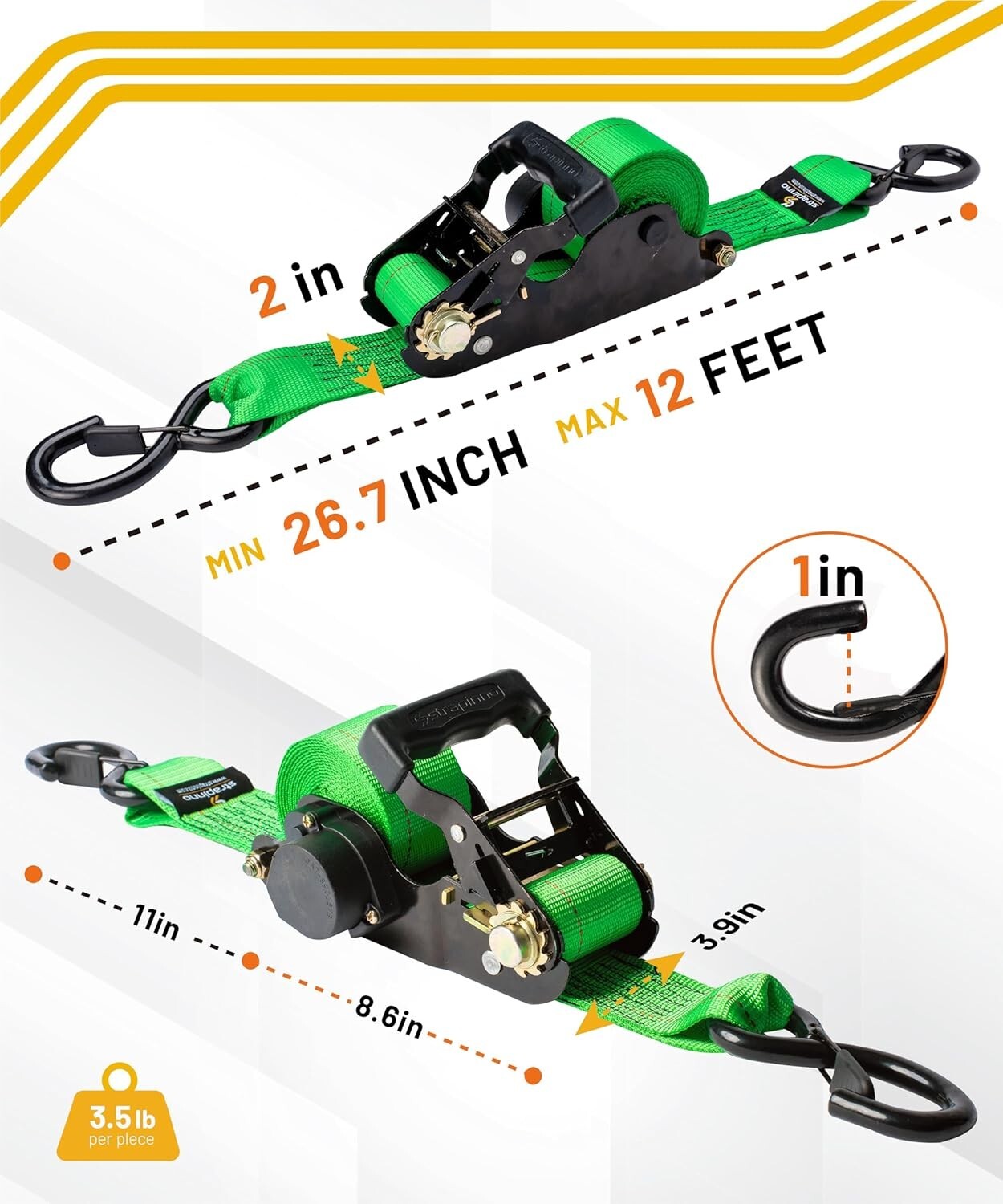 Adventure-Ready 5,000 lbs Ratchet Tie-Down Straps with Weather-Resistant S-Hooks