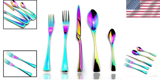 20-Piece Luxury Iridescent Flatware Set - Elegant Stainless Steel Silverware