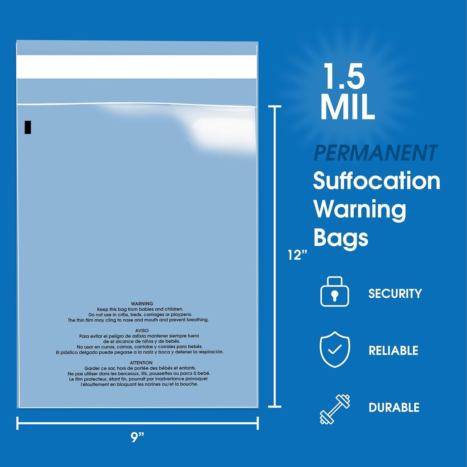 Clear 9" x 12" Poly Bags 1000 Count - Easy Seal for Apparel Shipping & Storage