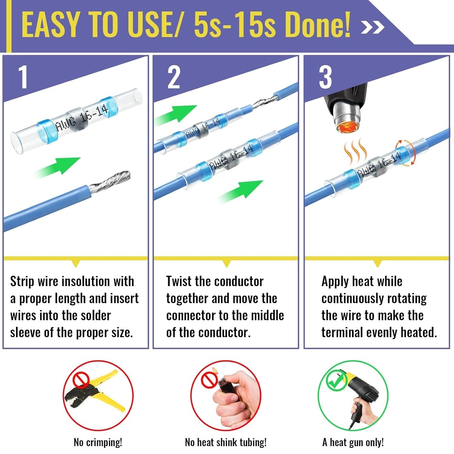800PCS Blue Solder Seal Wire Connectors - Marine Grade Waterproof Insulation
